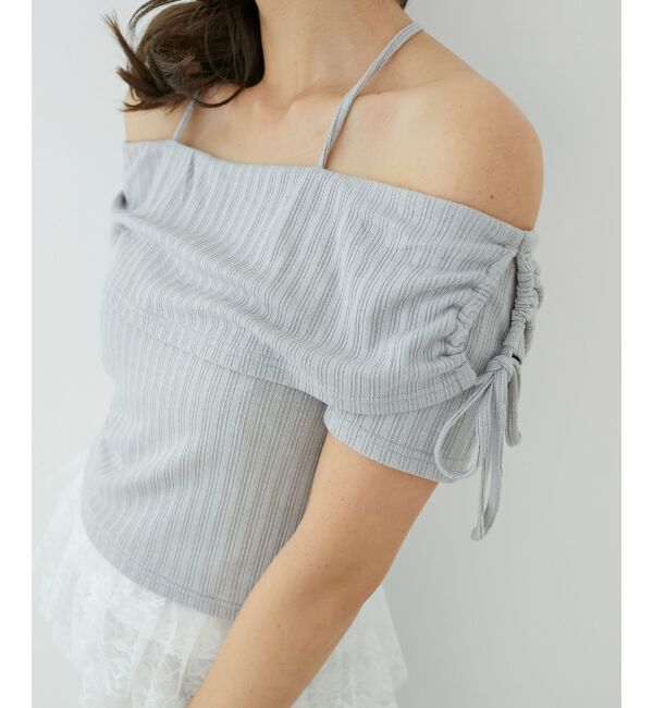  「裾レースオフショルトップス」|Tシャツ・カットソー|グレー