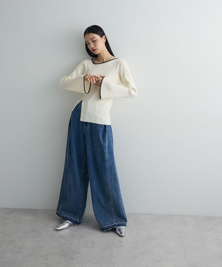 AnriettMusee「前後2wayアシンメトリー袖フレアリブニット」|ニット・セーター|