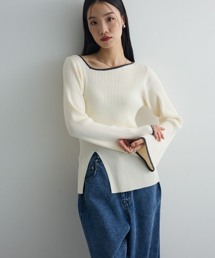 AnriettMusee「前後2wayアシンメトリー袖フレアリブニット」|ニット・セーター|