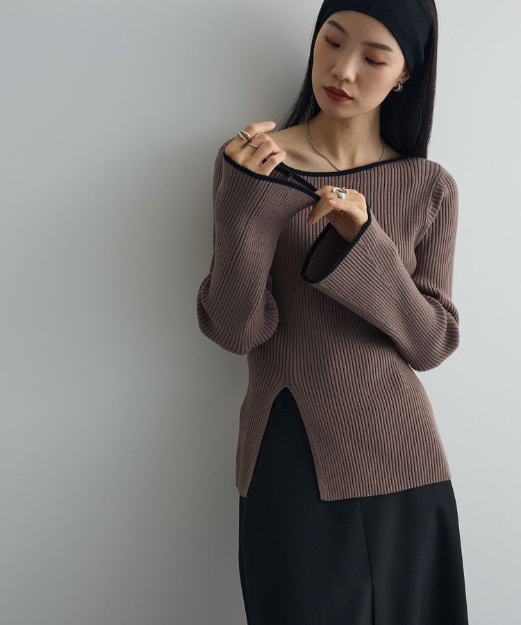 AnriettMusee「前後2wayアシンメトリー袖フレアリブニット」|ニット・セーター|Gray Beige