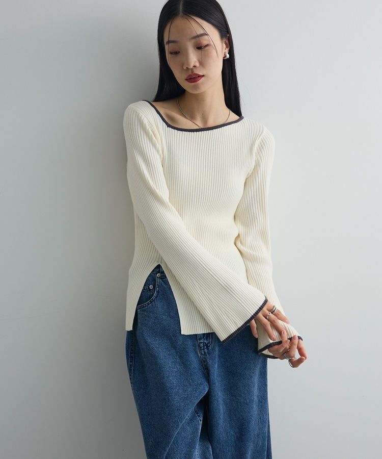 AnriettMusee「前後2wayアシンメトリー袖フレアリブニット」|ニット・セーター|Ecru