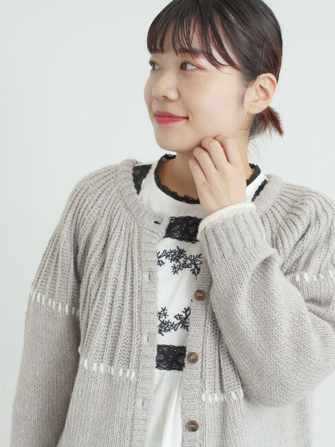 Samansa Mos2「ラウンド切替ステッチ前後2WAYニット」|カーディガン|