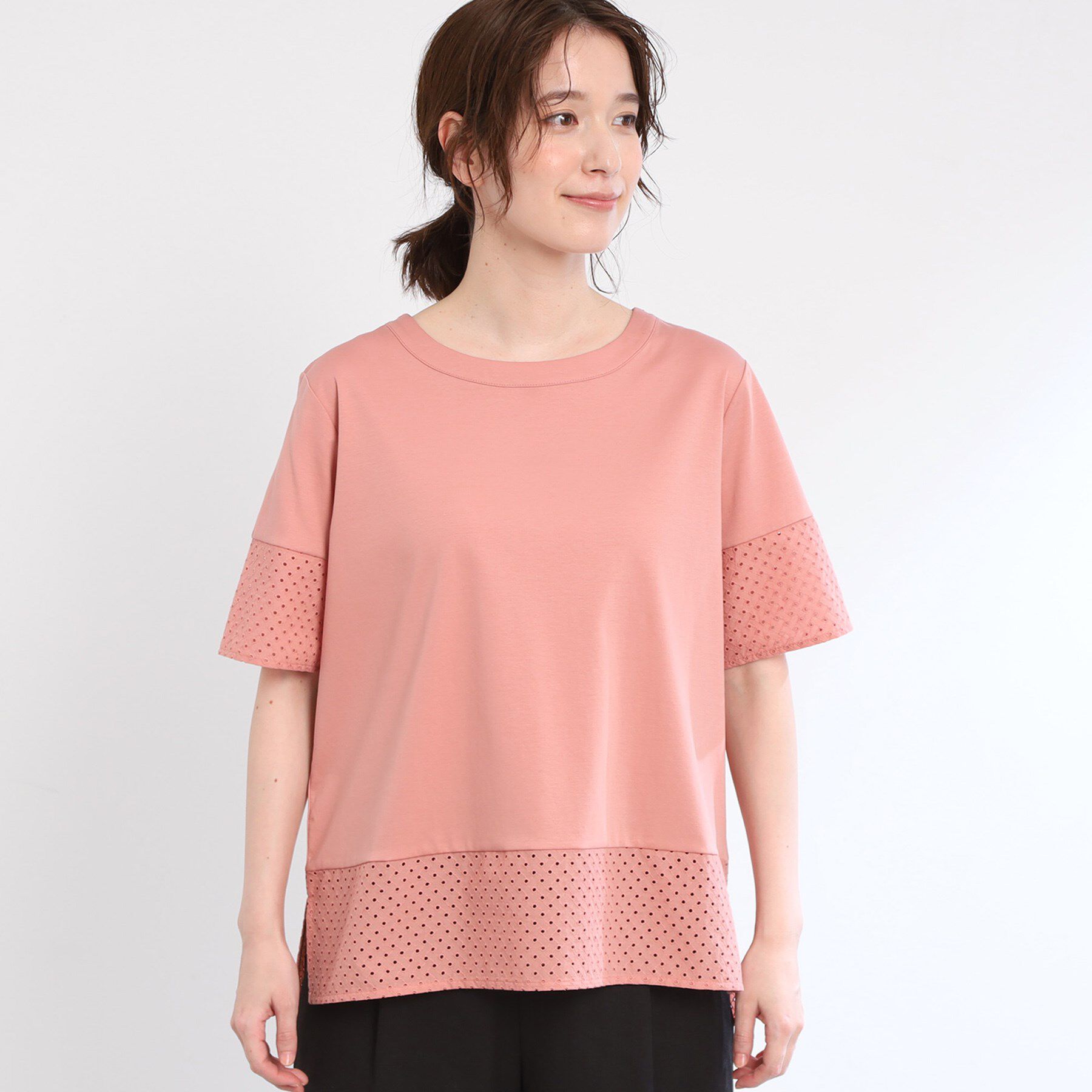 Reflect「【夏SALE／E‐QUALITY／手洗い可】コットンレースドッキングTシャツ」|Tシャツ・カットソー|