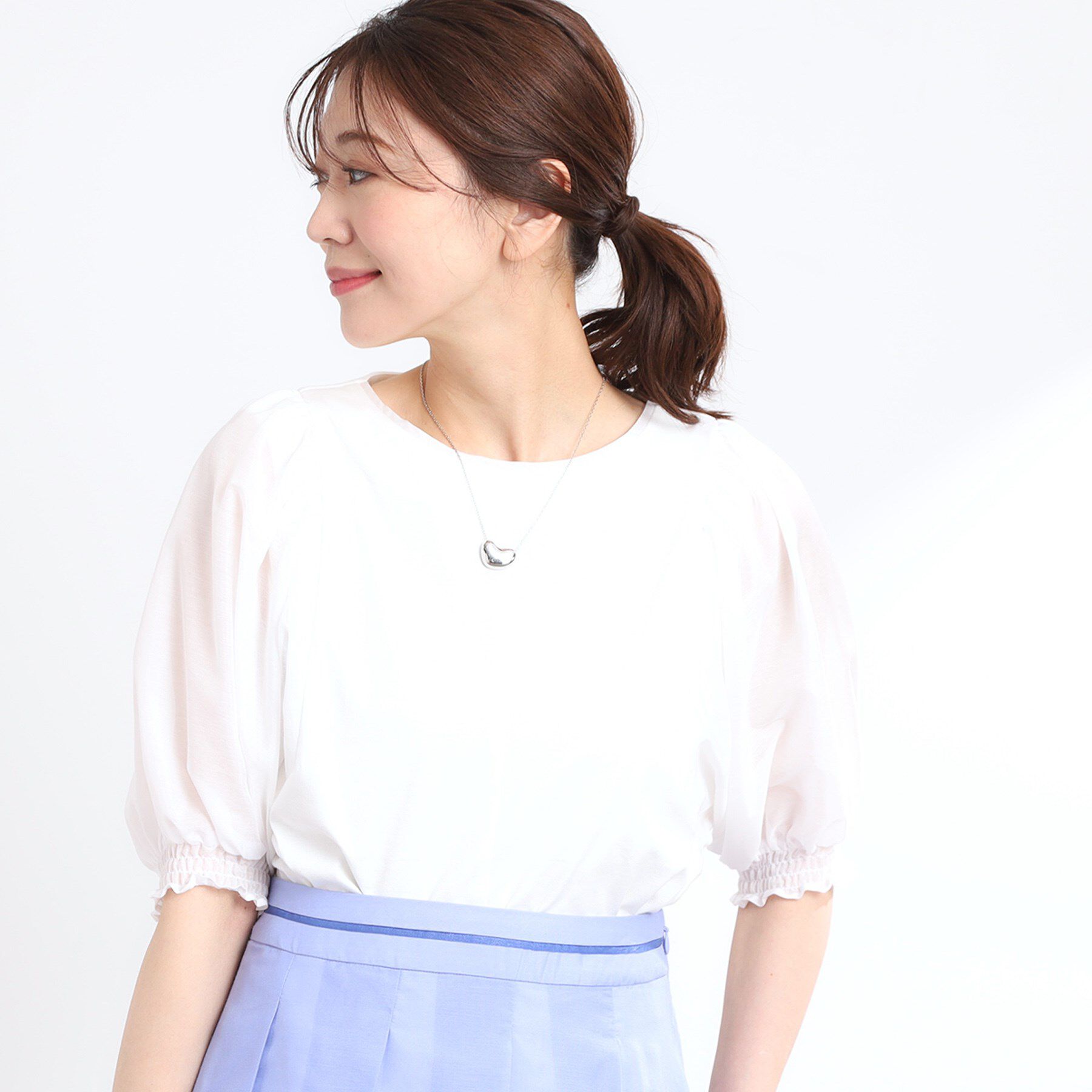 Reflect「【マシンウォッシュ可】シアーパフスリーブTブラウス」|シャツ・ブラウス|