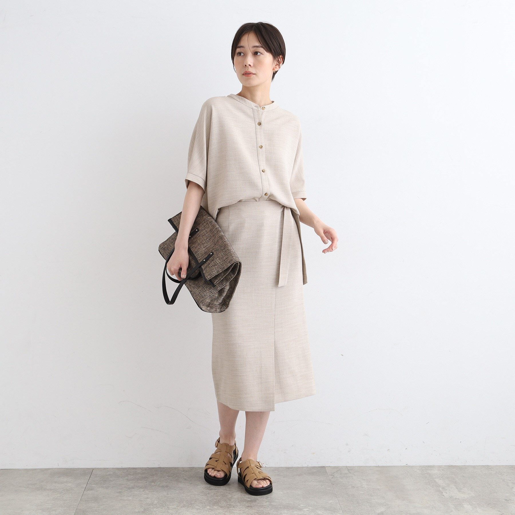 INDIVI「【洗える／UVケア／SETUP可能】麻調ラップ風Iラインスカート」|スカート|