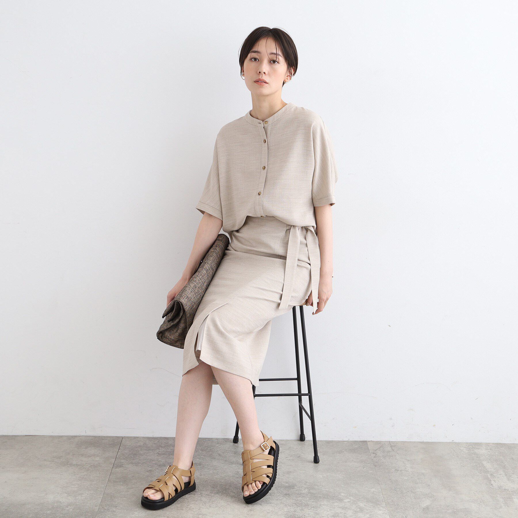 INDIVI「【洗える／UVケア／SETUP可能】麻調ラップ風Iラインスカート」|スカート|