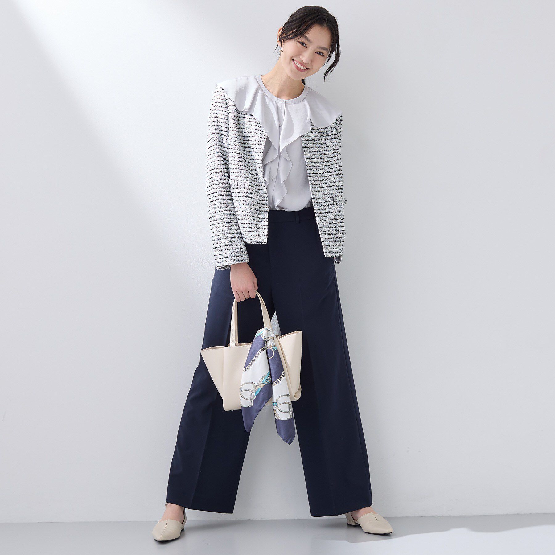 INDIVI「【セレモニー／洗える】ミックスツイードライトジャケット」|ノーカラージャケット|