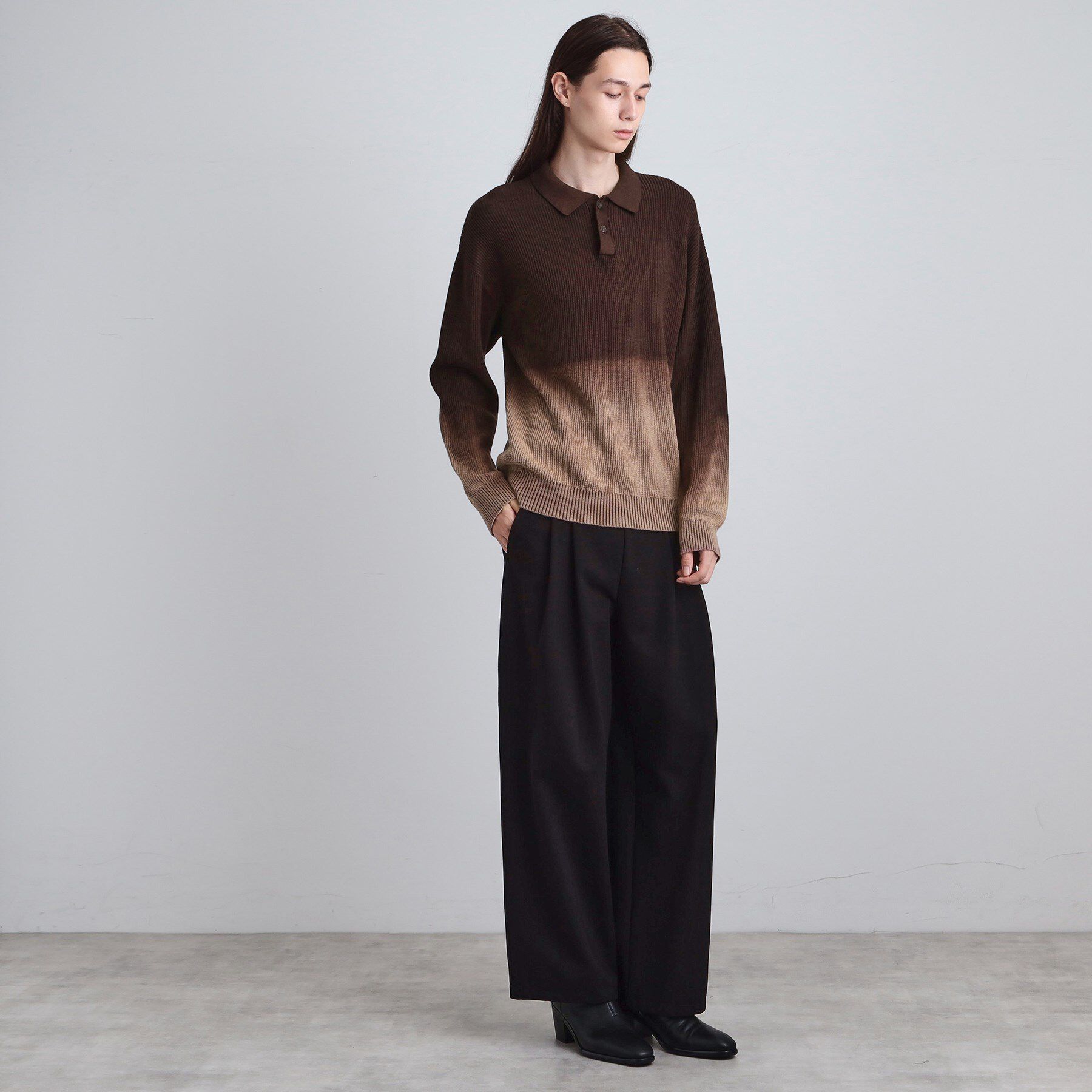 tk.TAKEO KIKUCHI「畦編みニットポロシャツブリーチ」|ニット・セーター|