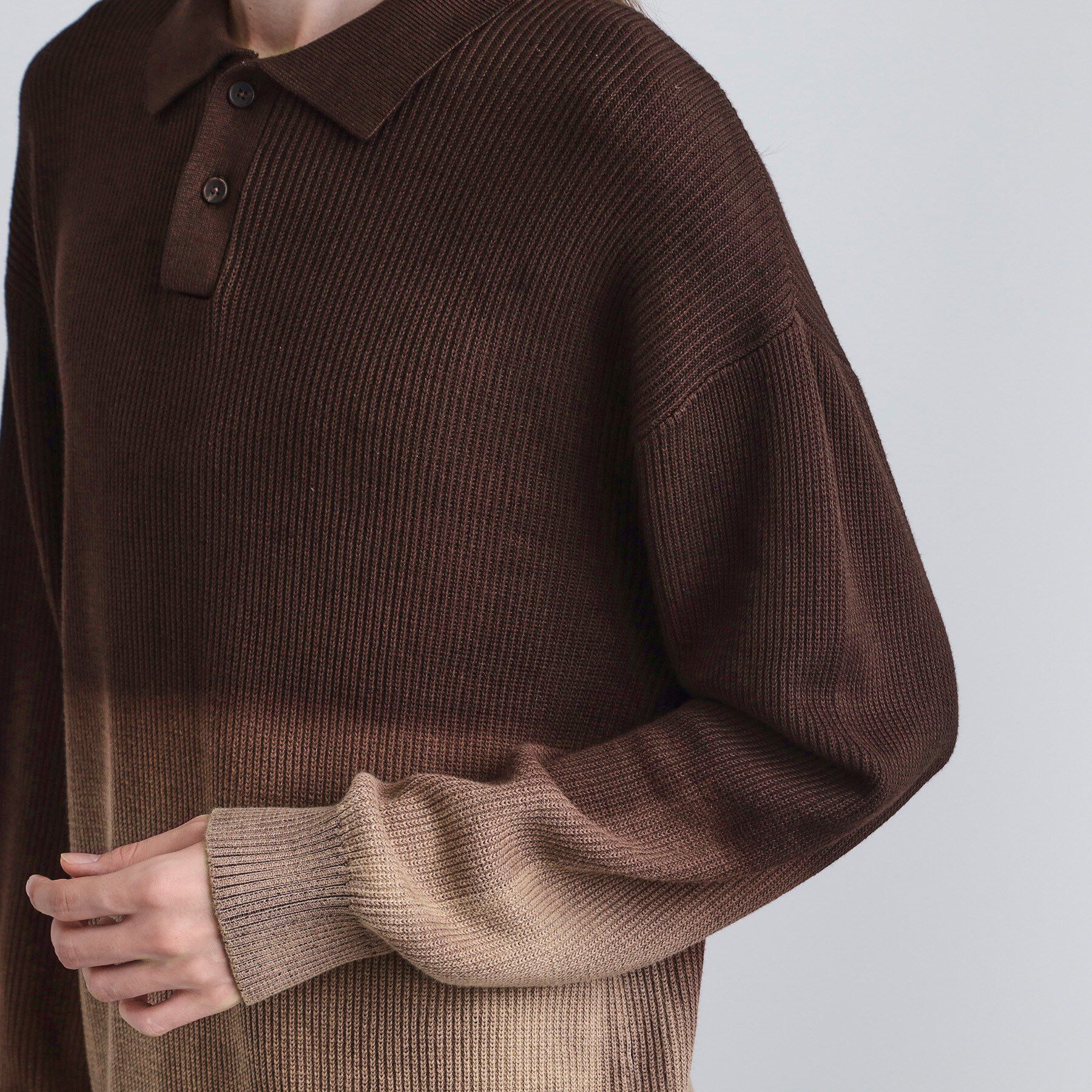 tk.TAKEO KIKUCHI「畦編みニットポロシャツブリーチ」|ニット・セーター|