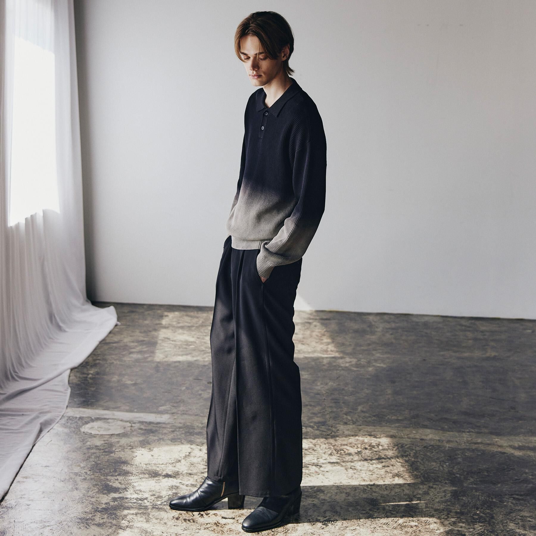 tk.TAKEO KIKUCHI「畦編みニットポロシャツブリーチ」|ニット・セーター|