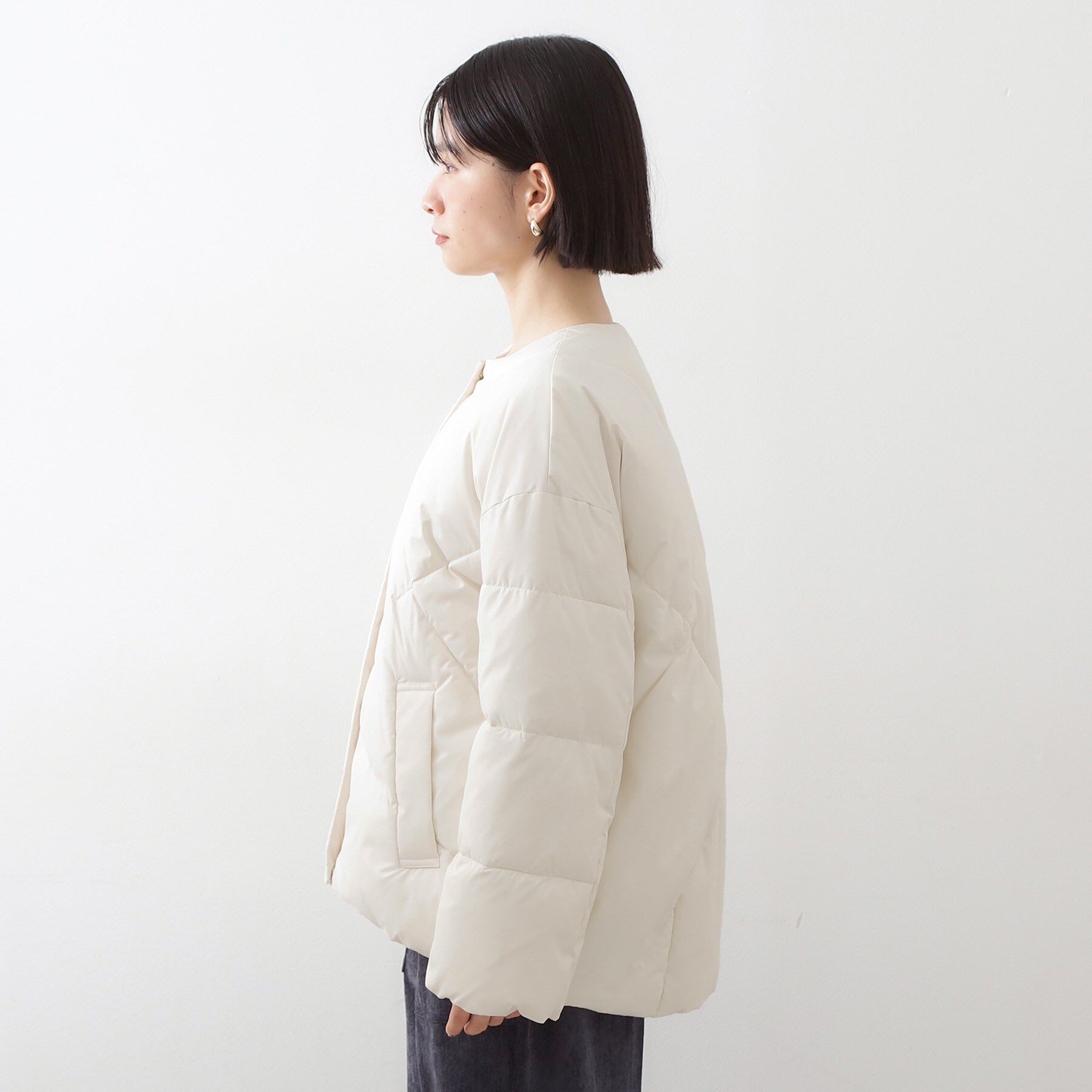 THE SHOP TK「きれいめにもカジュアルにも ノーカラーキルトジャケット」|ダウン|