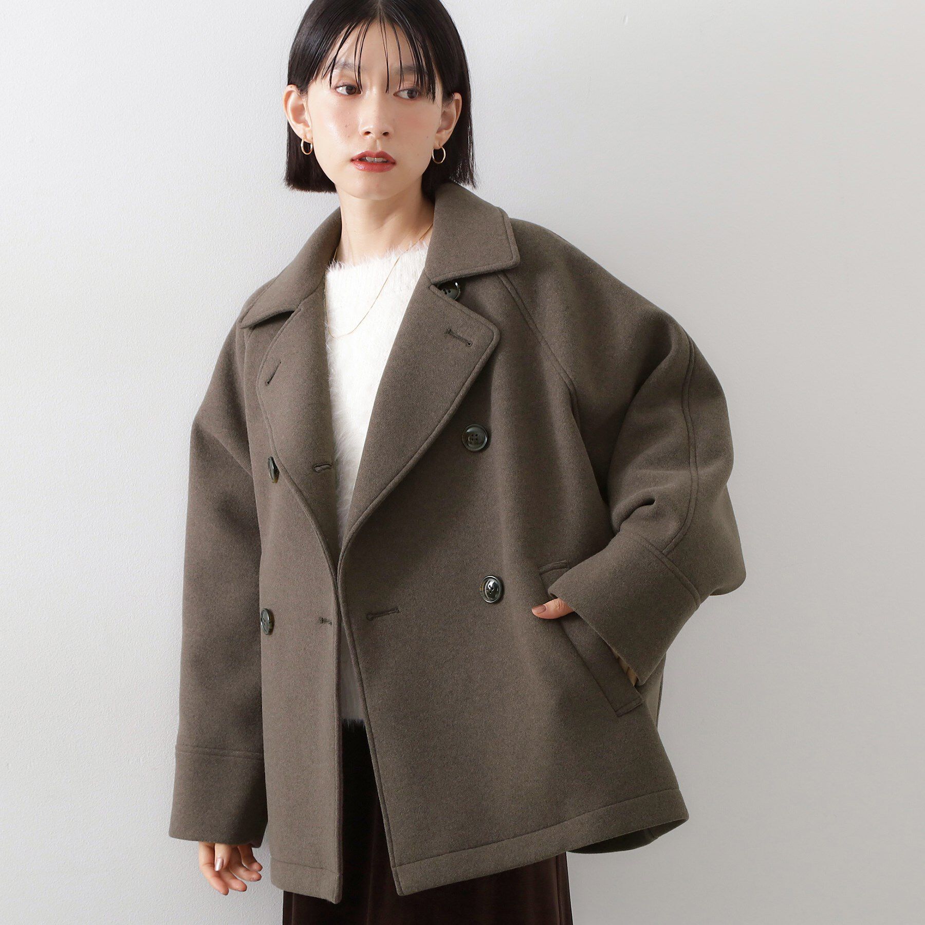 THE SHOP TK「柔らかで大人上品 ジャージメルトンPコート」|ピーコート|ブラウン(044)