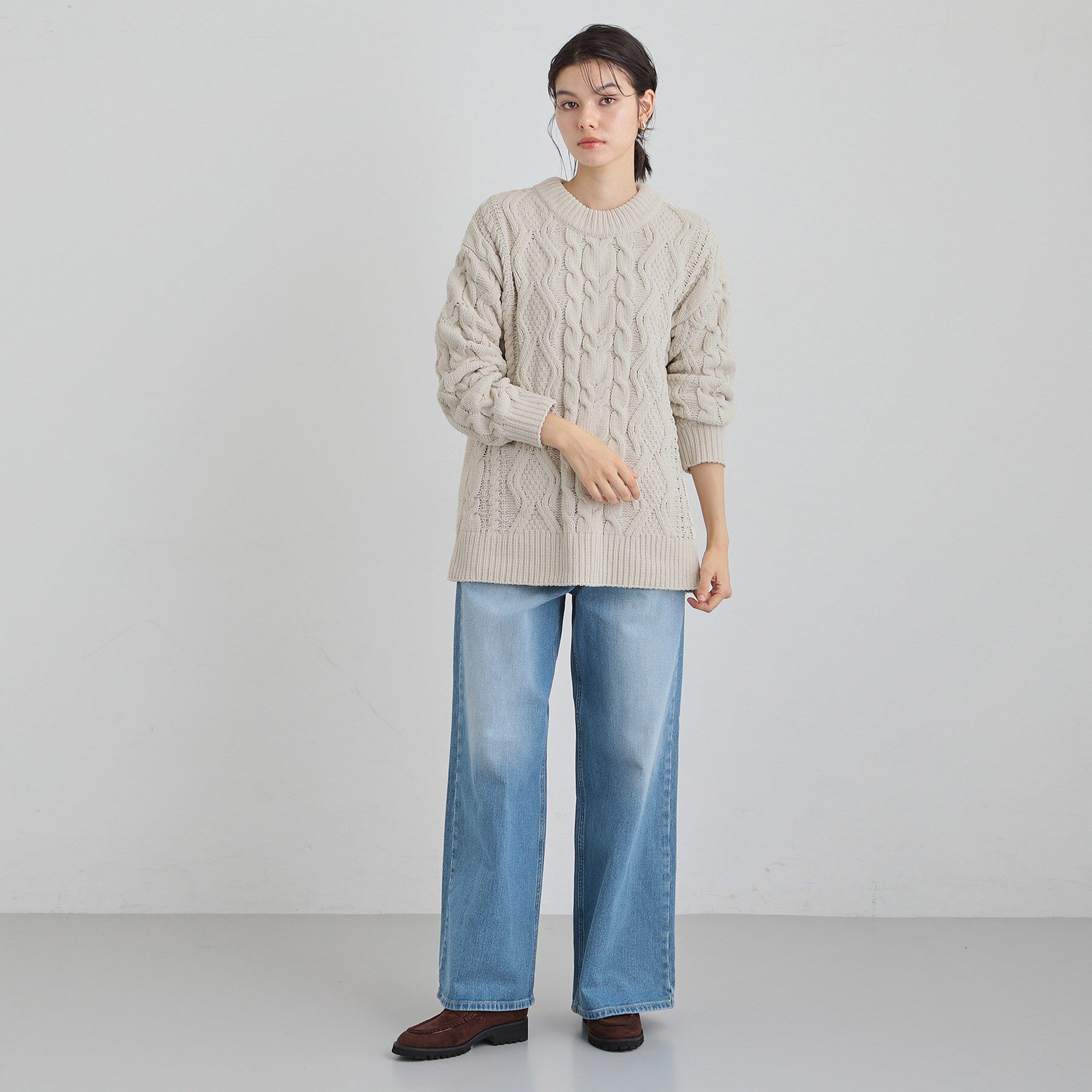 THE SHOP TK「【洗える】冬のコーデを盛り上げる マットモール ケーブルニット」|ニット・セーター|