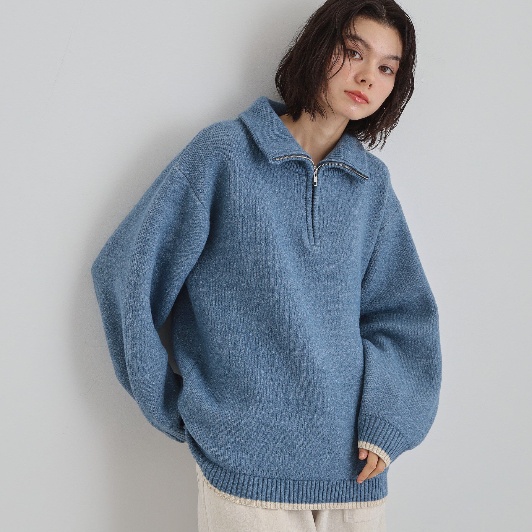 THE SHOP TK「【洗える】ほど良くラフで女性らしい ハーフZIPニット」|ニット・セーター|ブルー(092)