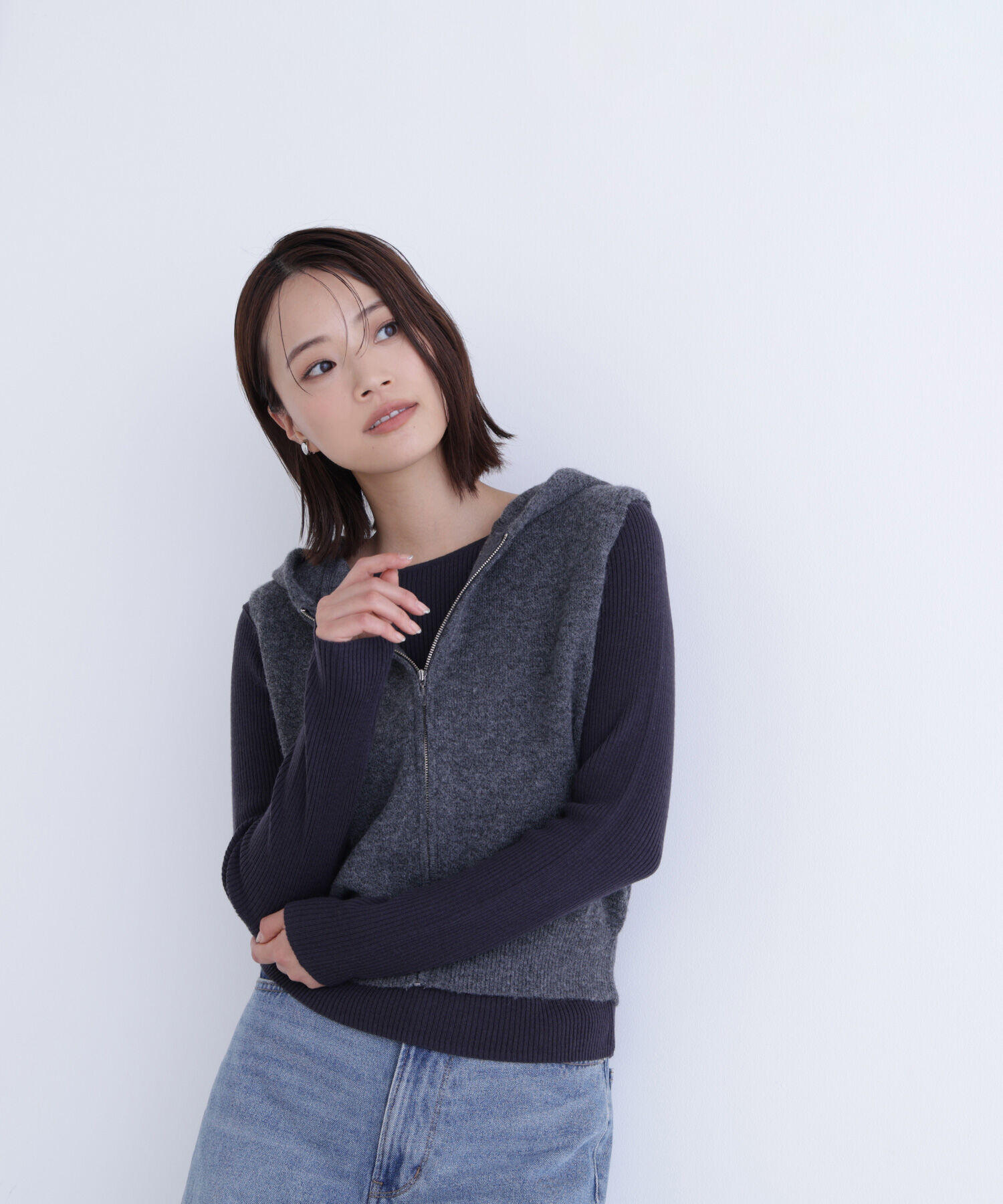  「フーディーベスト＆リブニット」|ニット・セーター|