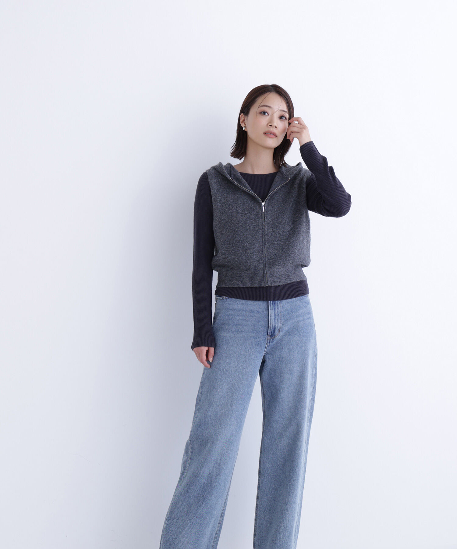  「フーディーベスト＆リブニット」|ニット・セーター|