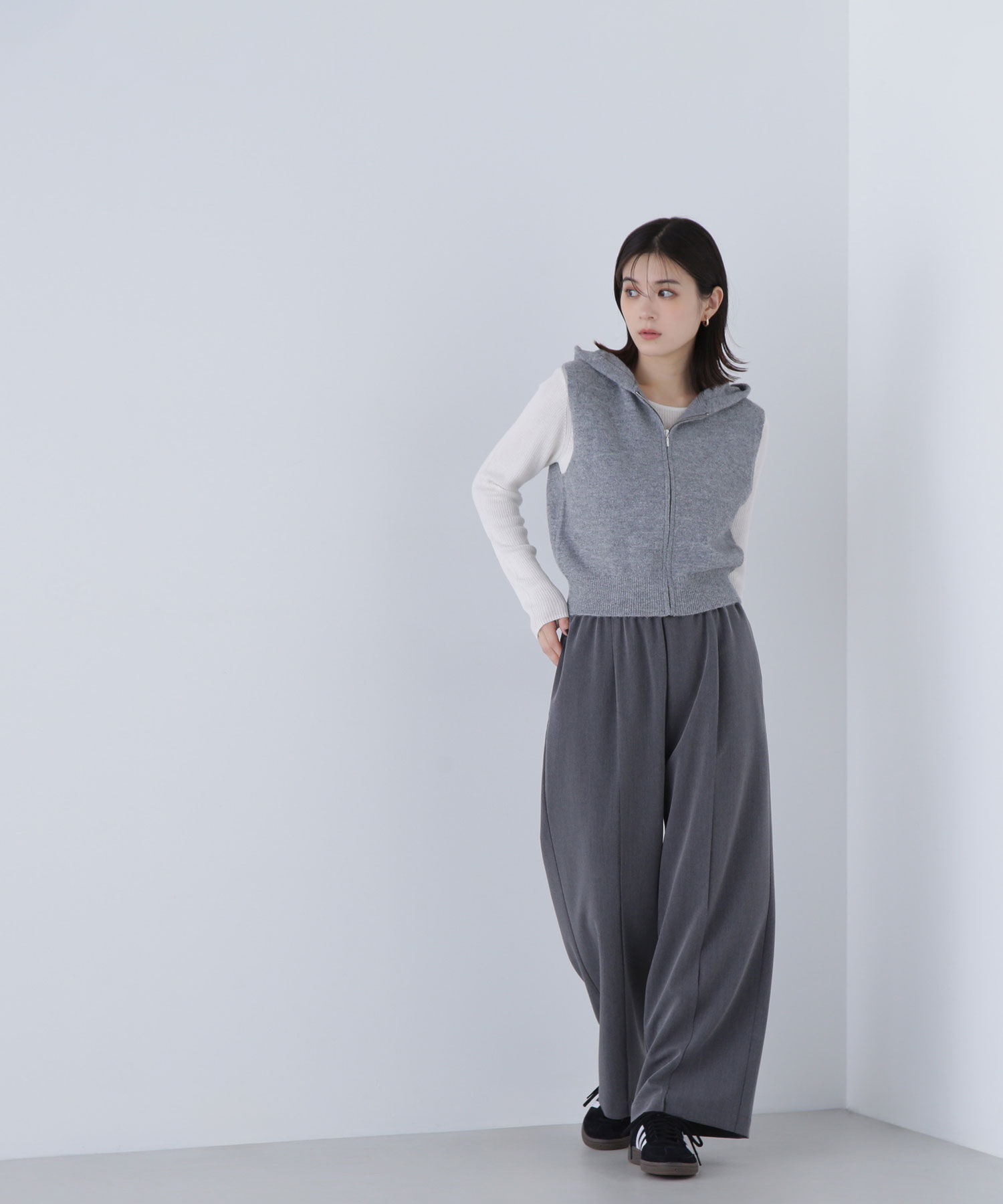  「フーディーベスト＆リブニット」|ニット・セーター|