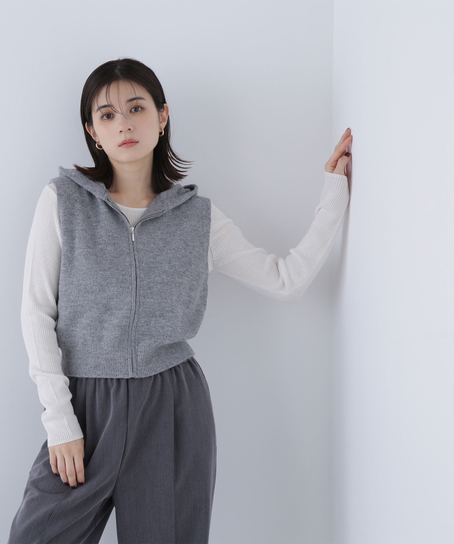  「フーディーベスト＆リブニット」|ニット・セーター|