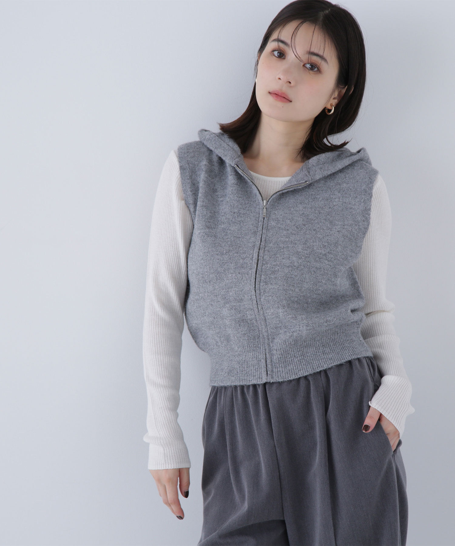  「フーディーベスト＆リブニット」|ニット・セーター|