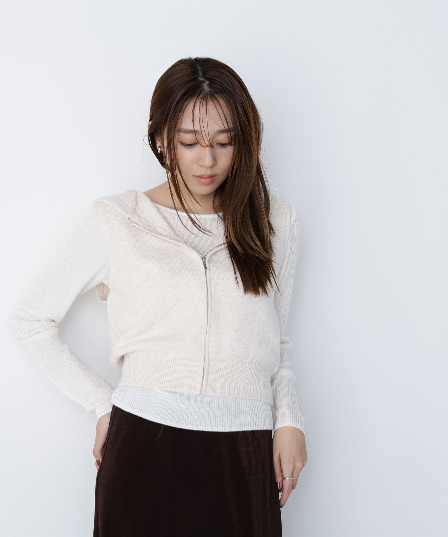  「フーディーベスト＆リブニット」|ニット・セーター|