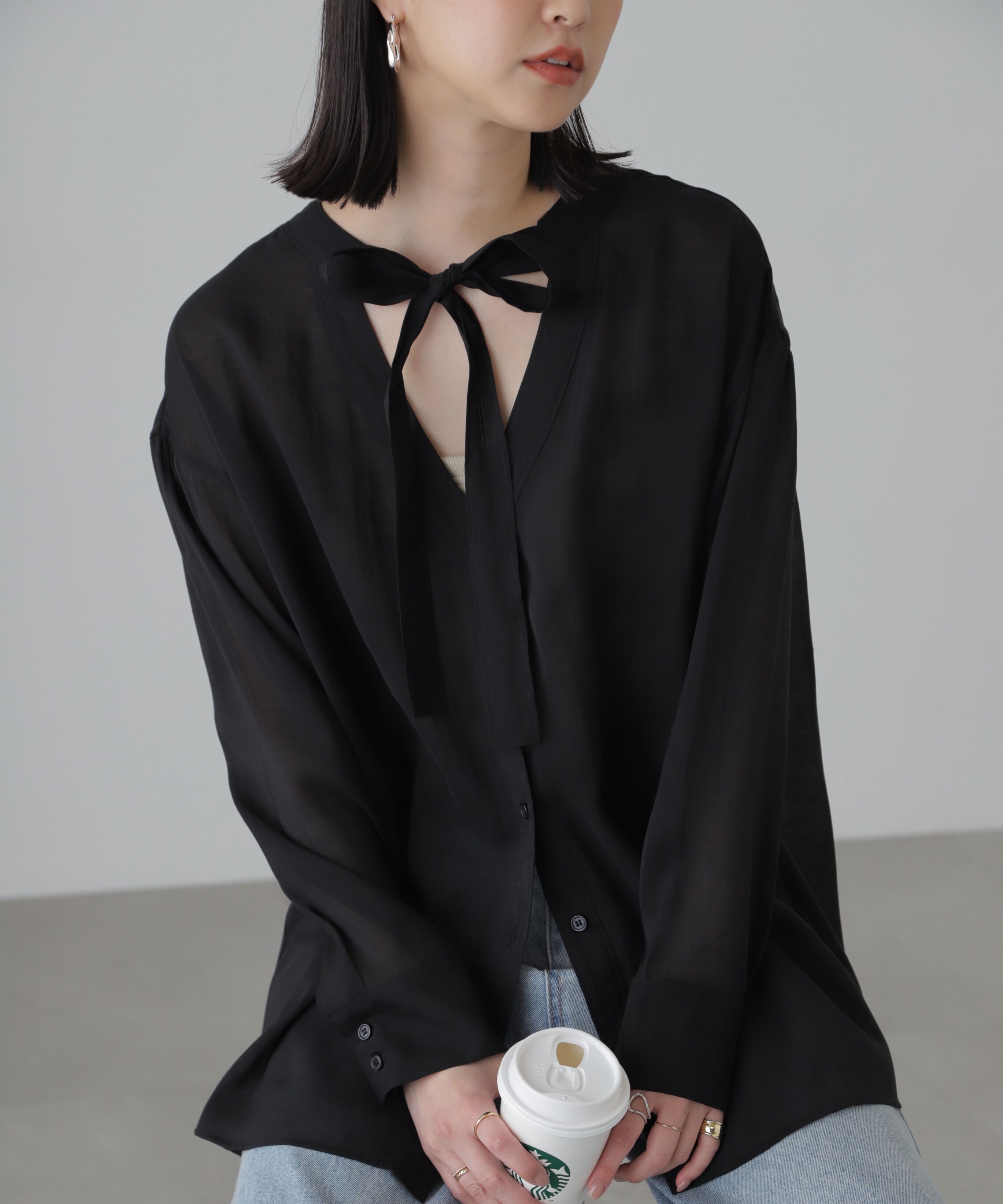  「シアーボウタイチュニック丈ブラウス」|シャツ・ブラウス|