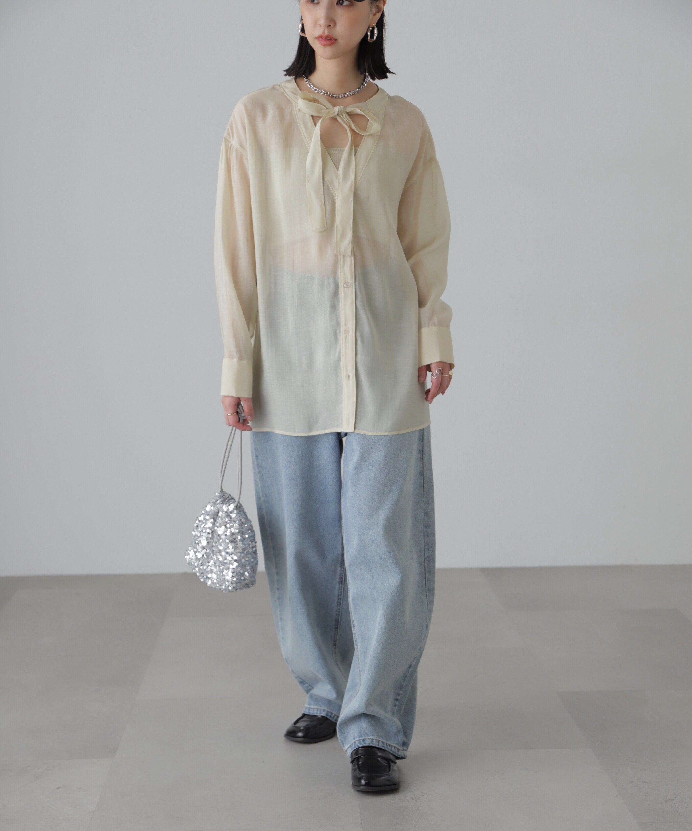  「シアーボウタイチュニック丈ブラウス」|シャツ・ブラウス|