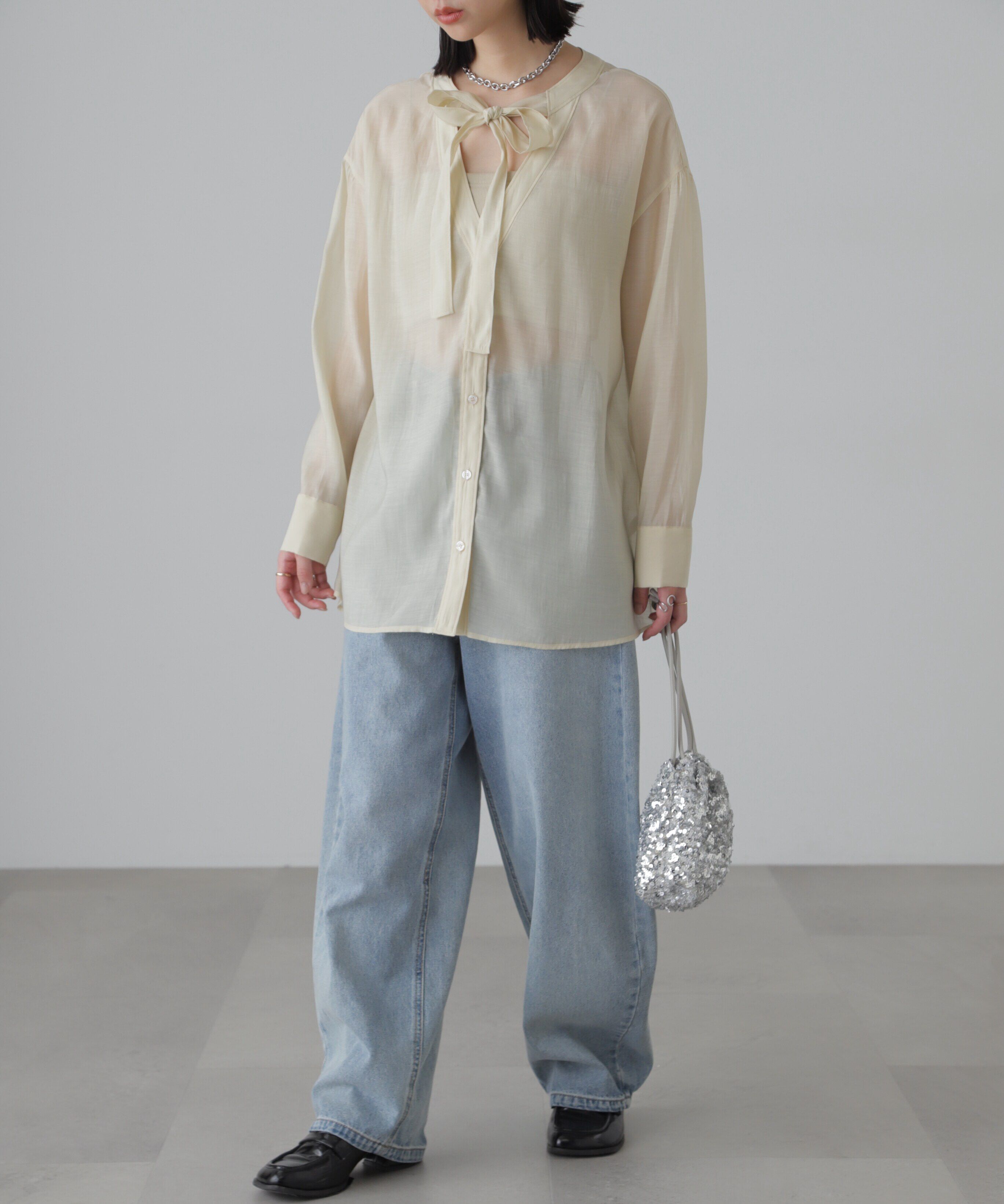  「シアーボウタイチュニック丈ブラウス」|シャツ・ブラウス|