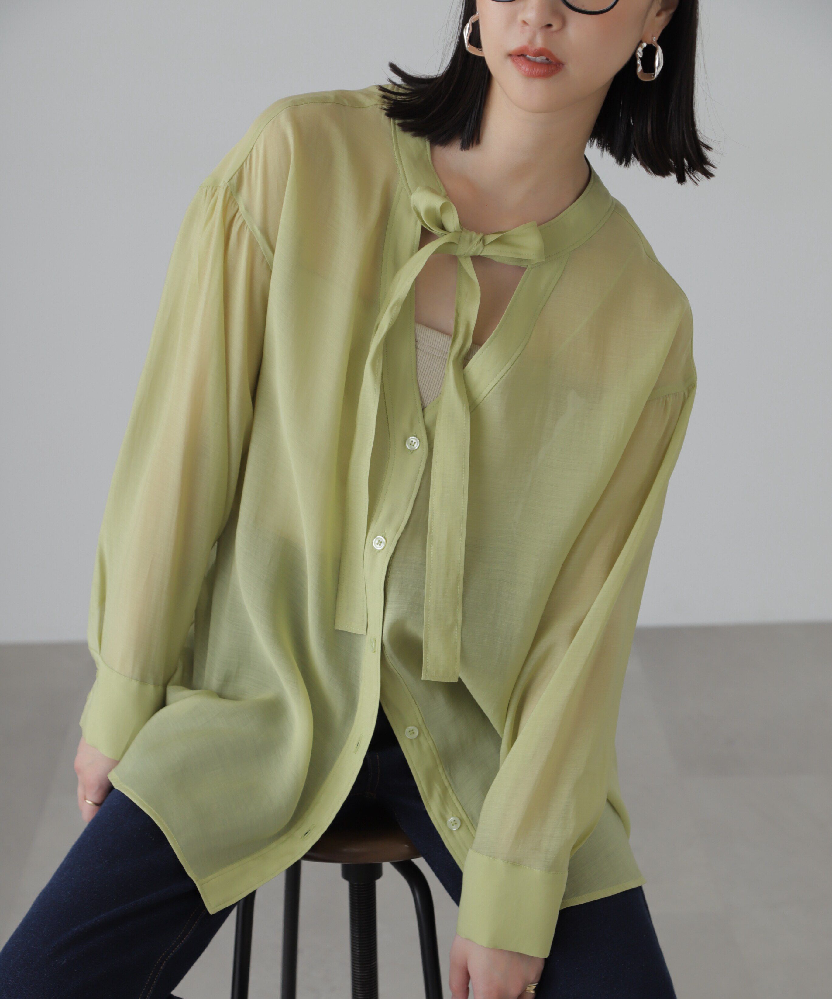  「シアーボウタイチュニック丈ブラウス」|シャツ・ブラウス|イエロー