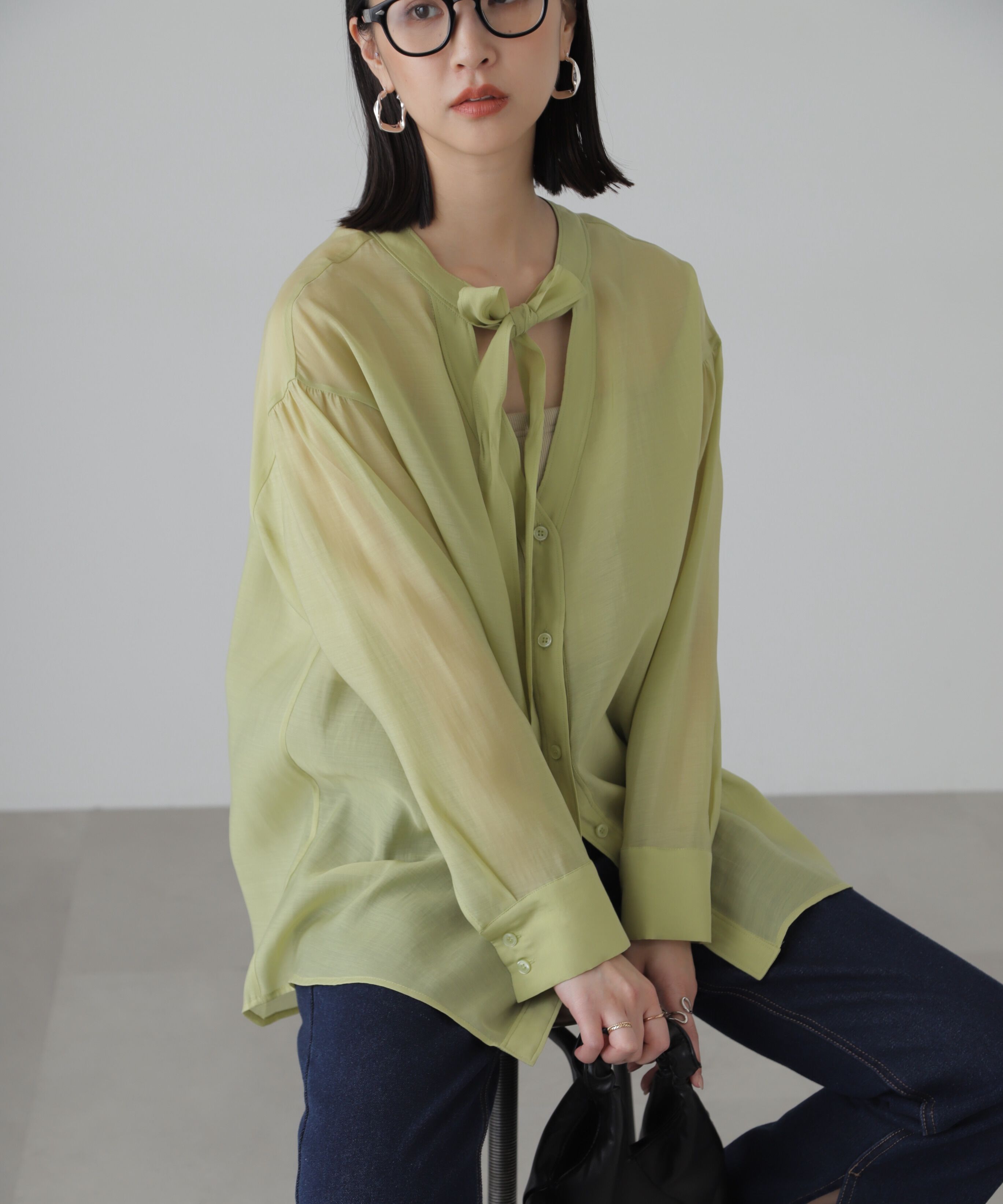  「シアーボウタイチュニック丈ブラウス」|シャツ・ブラウス|