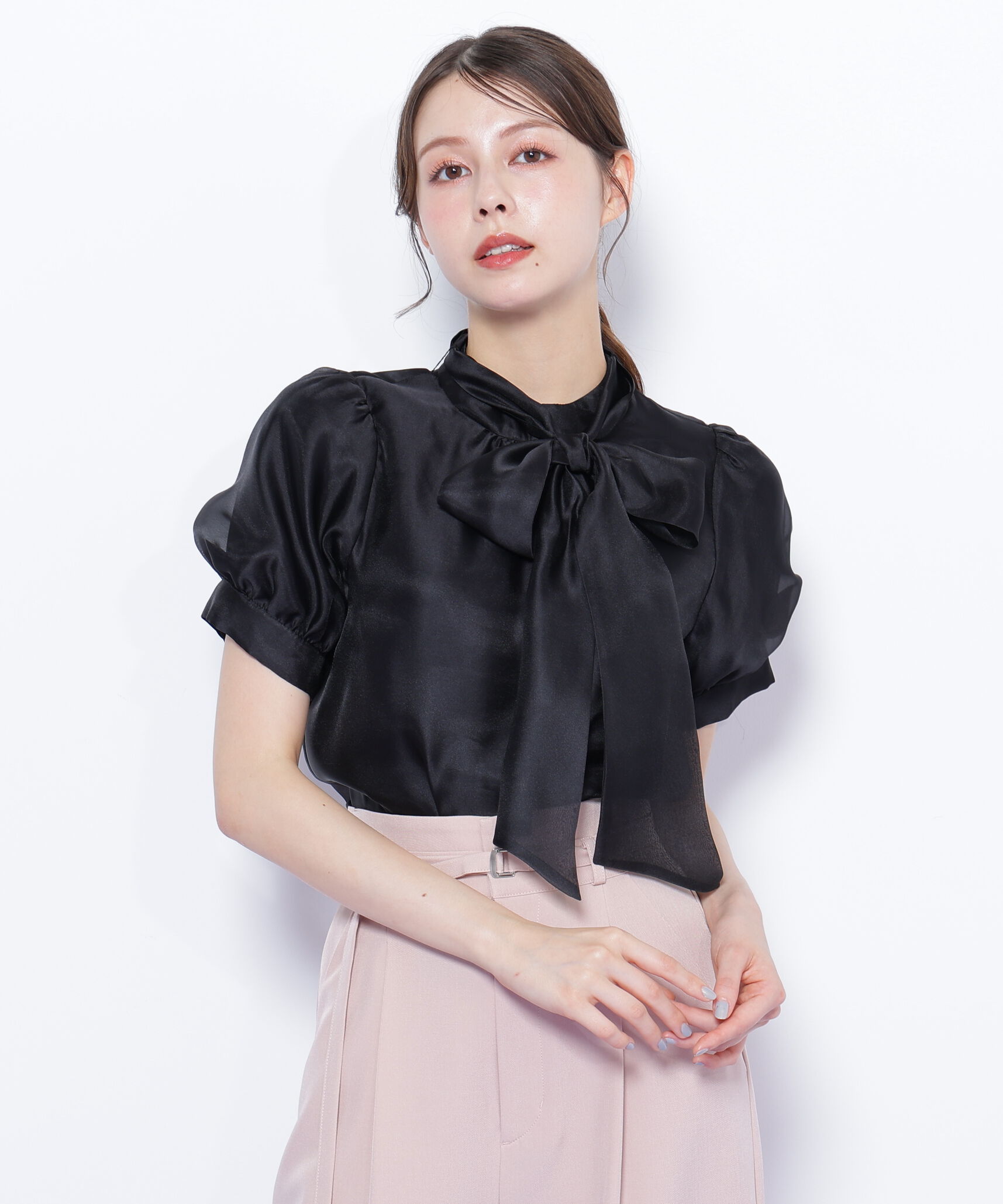  「バルーンスリーブボウタイブラウス」|シャツ・ブラウス|ブラック