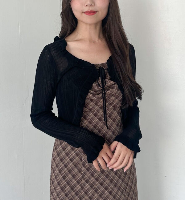 archives「フリルシアーリブニットカーディガン」|カーディガン|BLACK