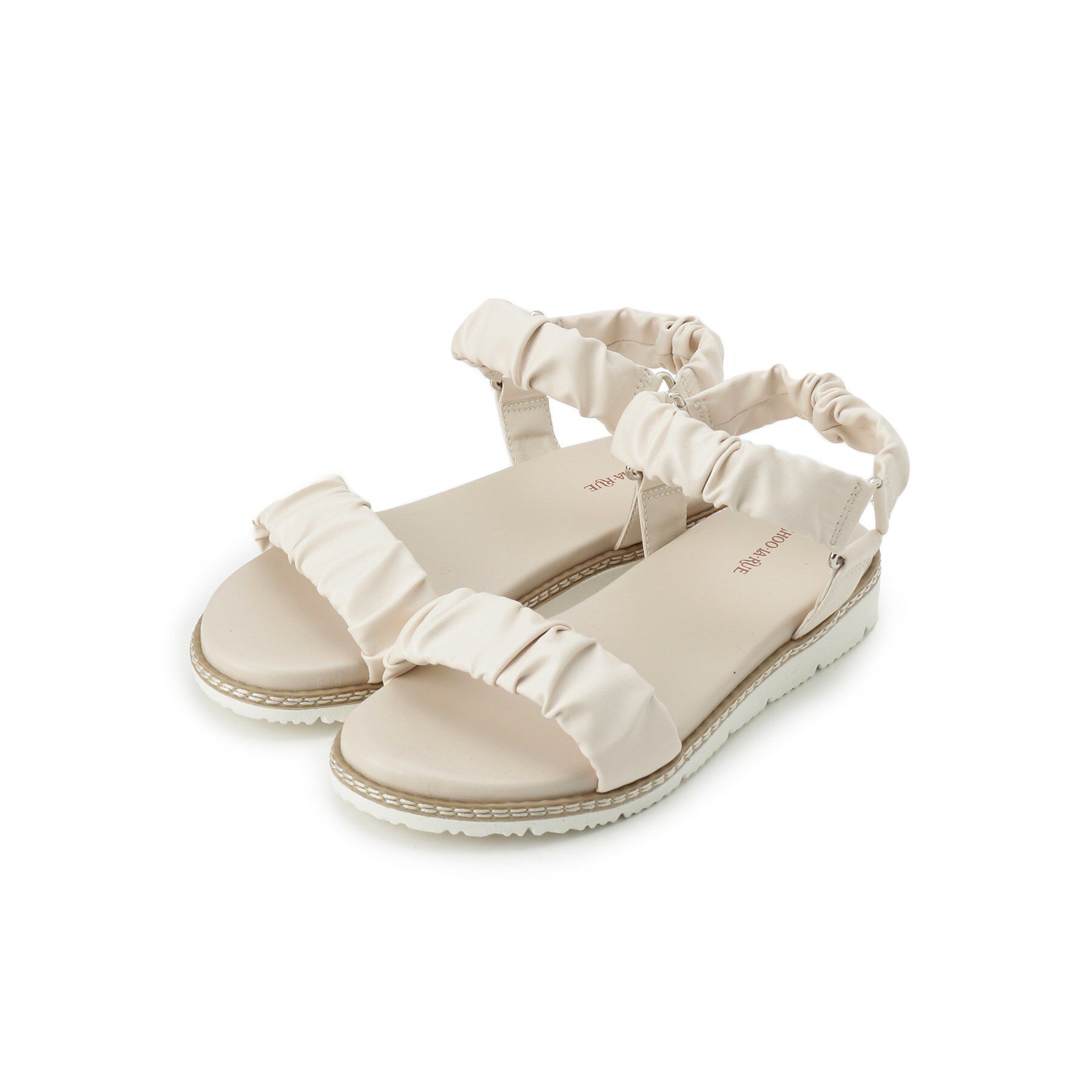 SHOO･LA･RUE「くしゅくしゅデザインが大人の抜け感をプラスする ギャザーベルトサンダル」|サンダル|オフホワイト(003