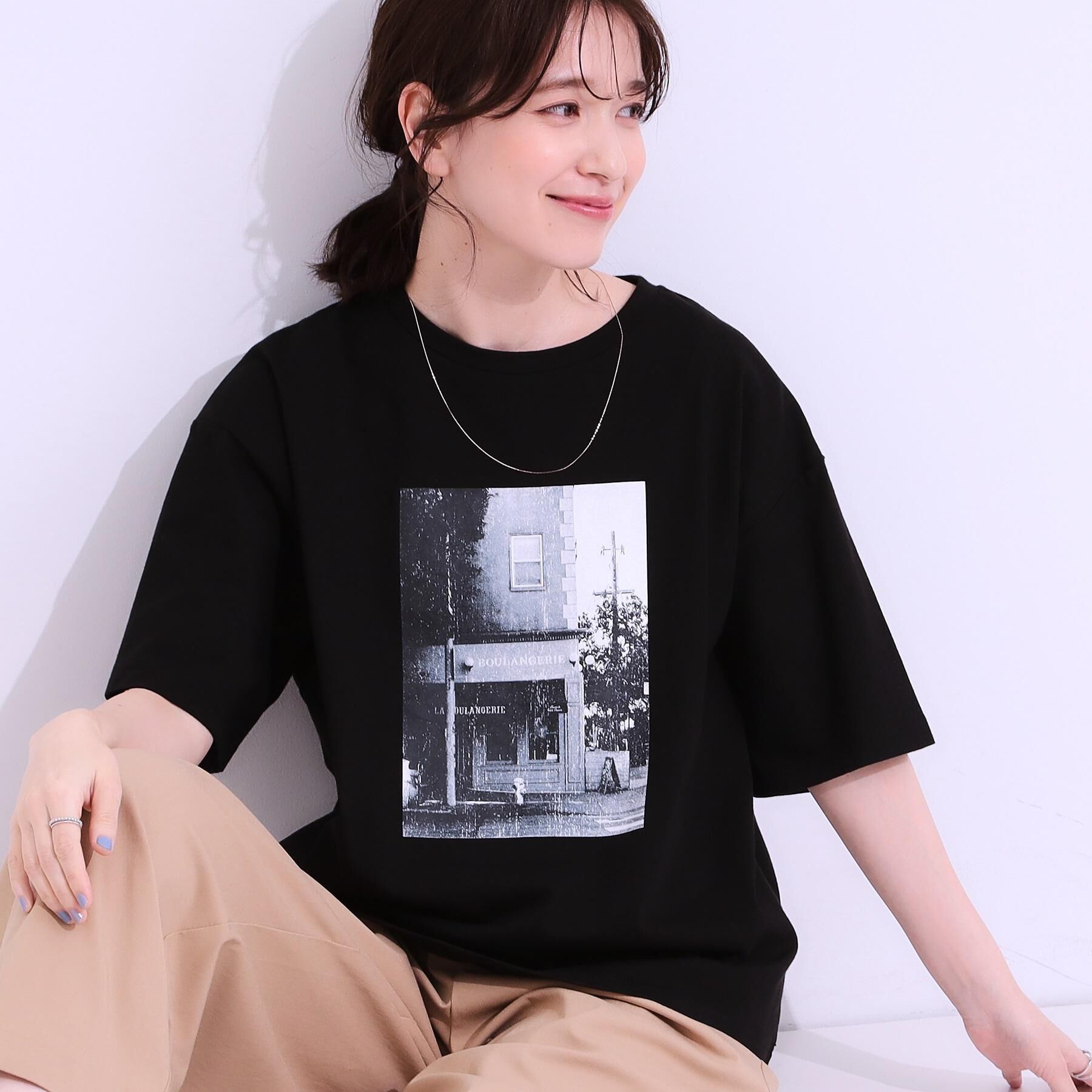 SHOO･LA･RUE「【選べる4柄】コットンプリントロゴTシャツ」|Tシャツ・カットソー|ブラック(219)