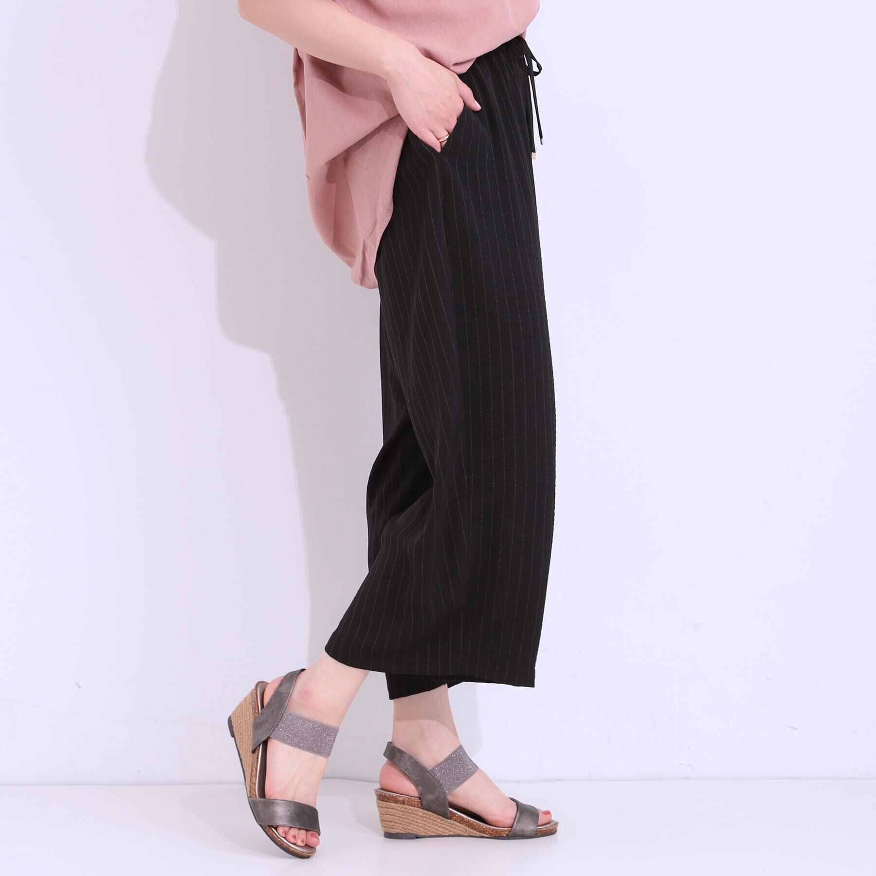 SHOO･LA･RUE「【着丈選べる/ひんやり】ストライプ見えイージーワイドパンツ」|その他|