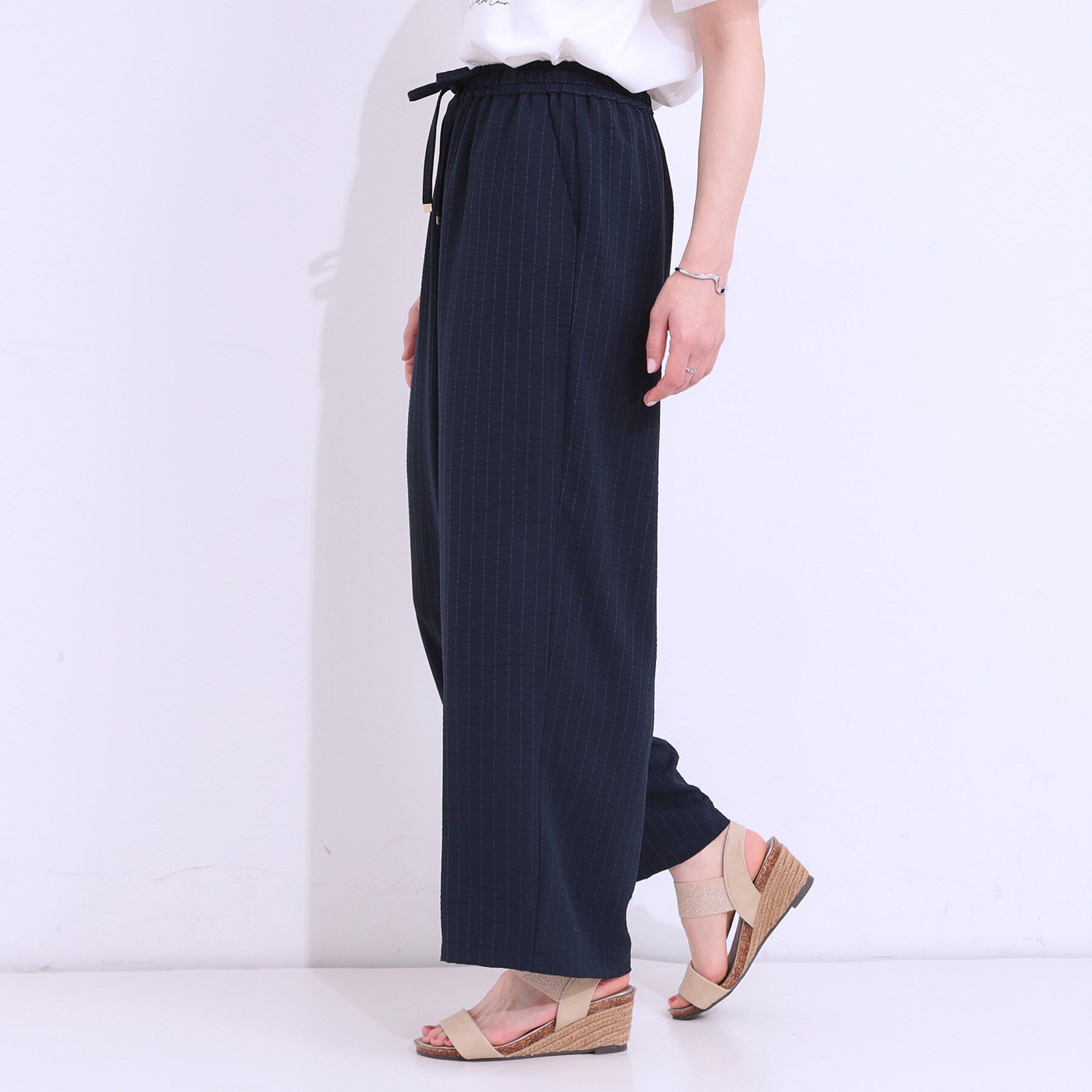 SHOO･LA･RUE「【着丈選べる/ひんやり】ストライプ見えイージーワイドパンツ」|その他|