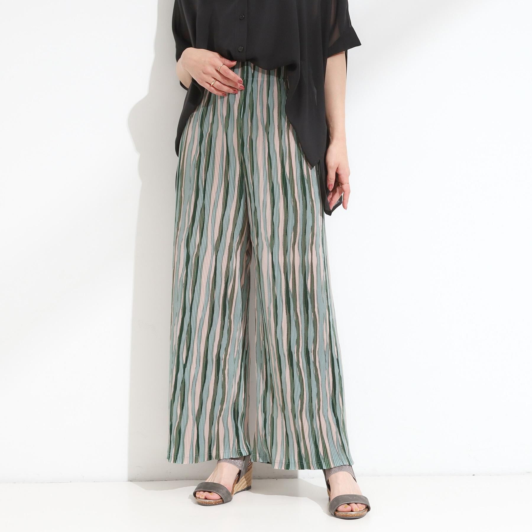 SHOO･LA･RUE「【S-LL】さらさら楽ちん プリーツ ワイドパンツ」|その他|