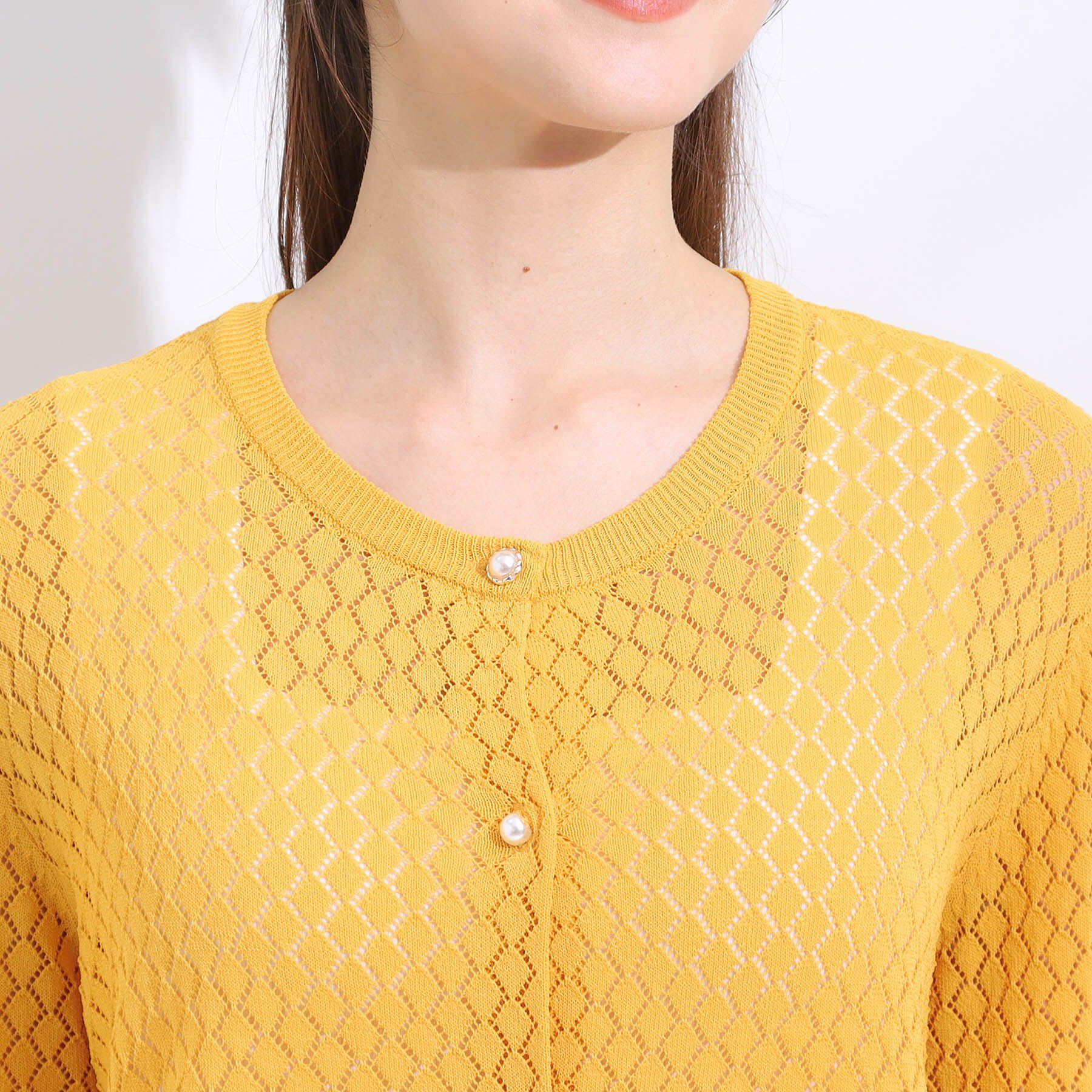 SHOO･LA･RUE「【S-LL】透かし編みが大人上品 マルチボタンニットカーディガン」|カーディガン|