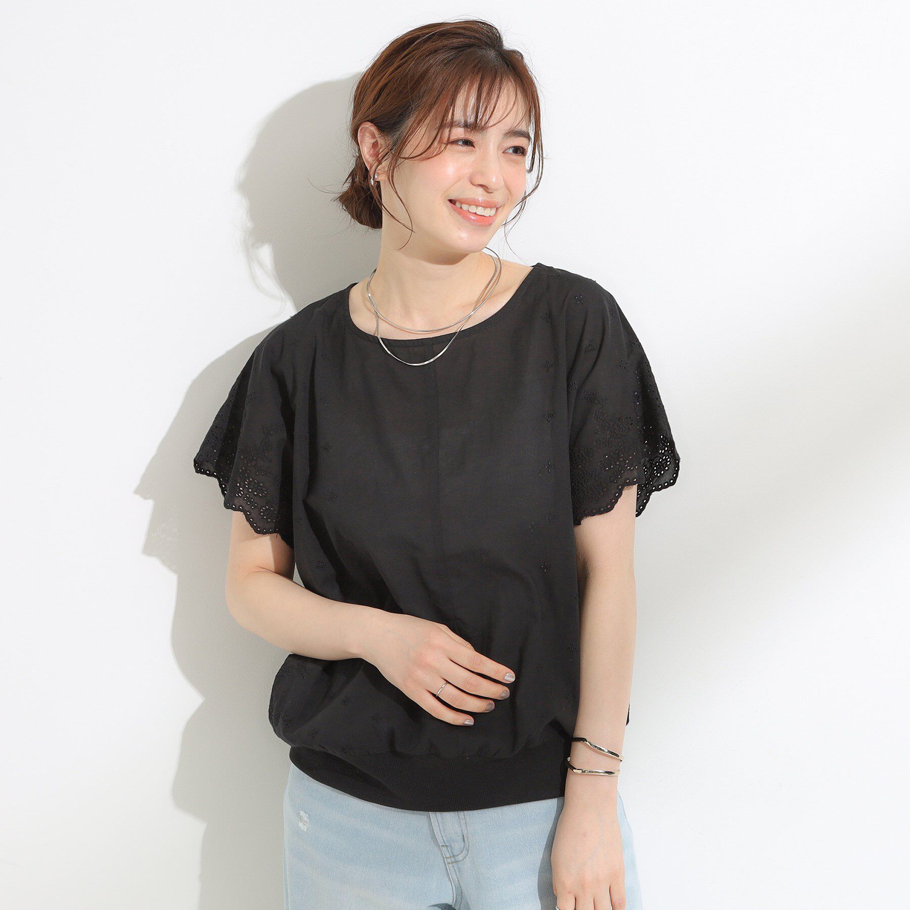 SHOO･LA･RUE「スカラップ刺繍レースが目を惹く ドルマントップス」|Tシャツ・カットソー|