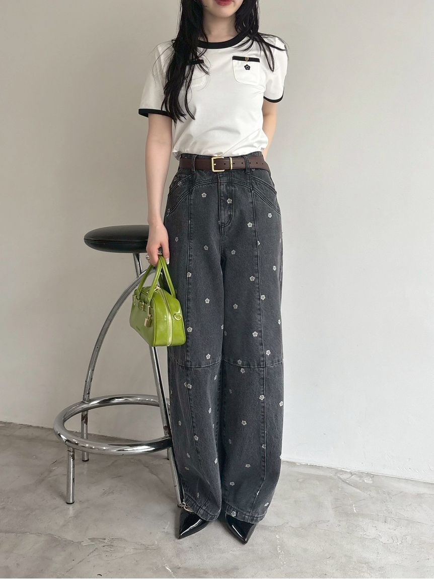 LILY BROWN「【WEB限定】【LILY BROWN&times;MARY QUANT】デイジー柄ワイドデニムパンツ」|デニム|BLK