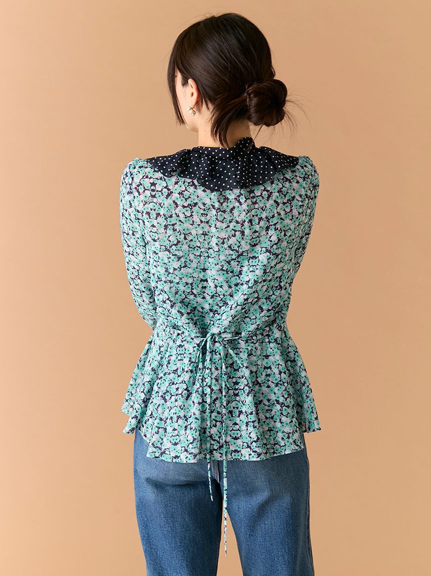 LILY BROWN「バイカラーフラワープリントボウタイブラウス」|シャツ・ブラウス|