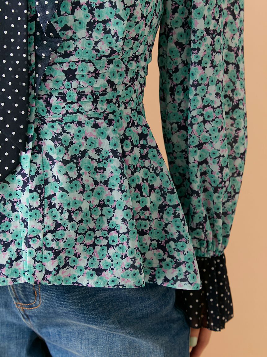 LILY BROWN「バイカラーフラワープリントボウタイブラウス」|シャツ・ブラウス|