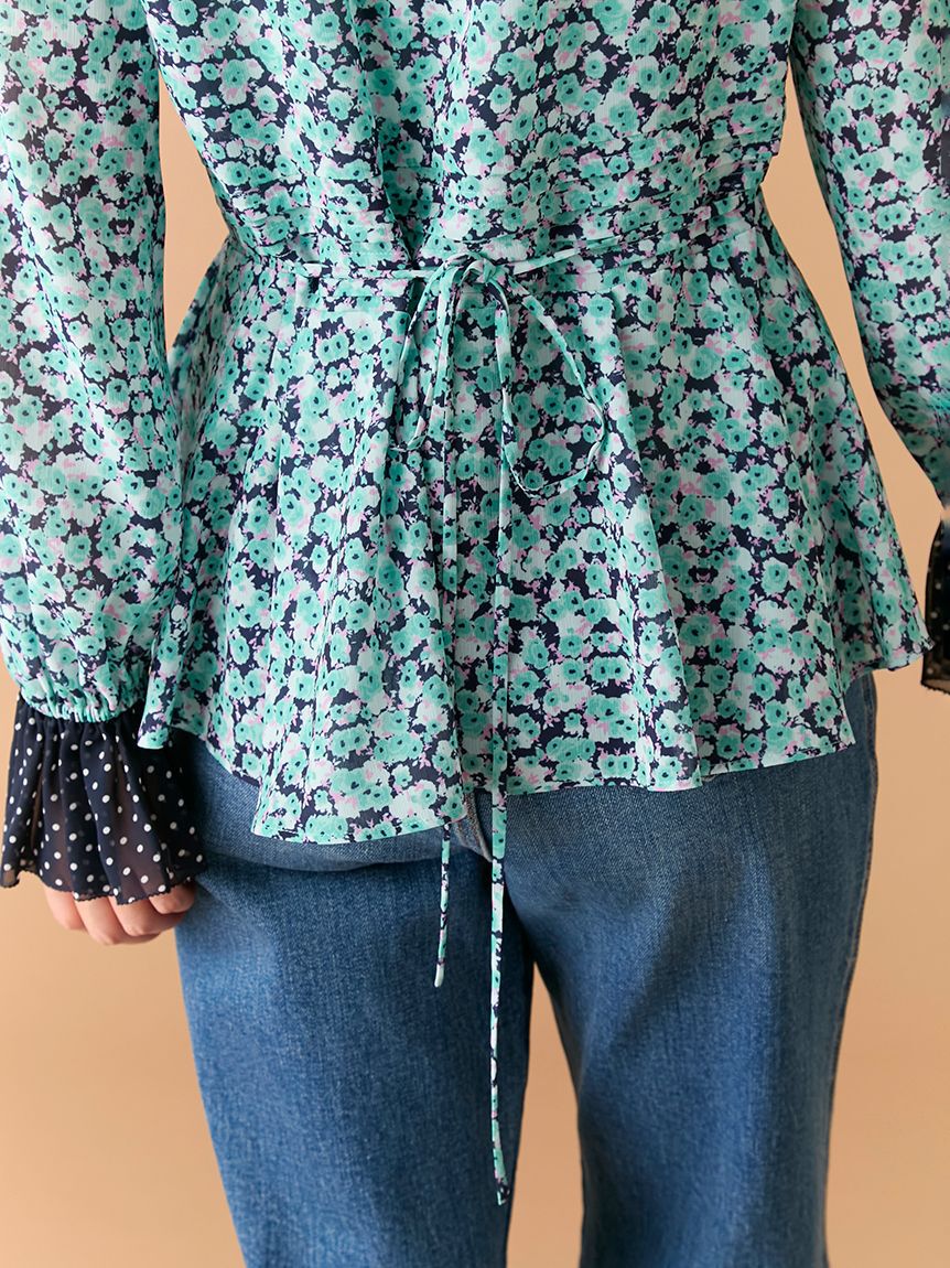 LILY BROWN「バイカラーフラワープリントボウタイブラウス」|シャツ・ブラウス|