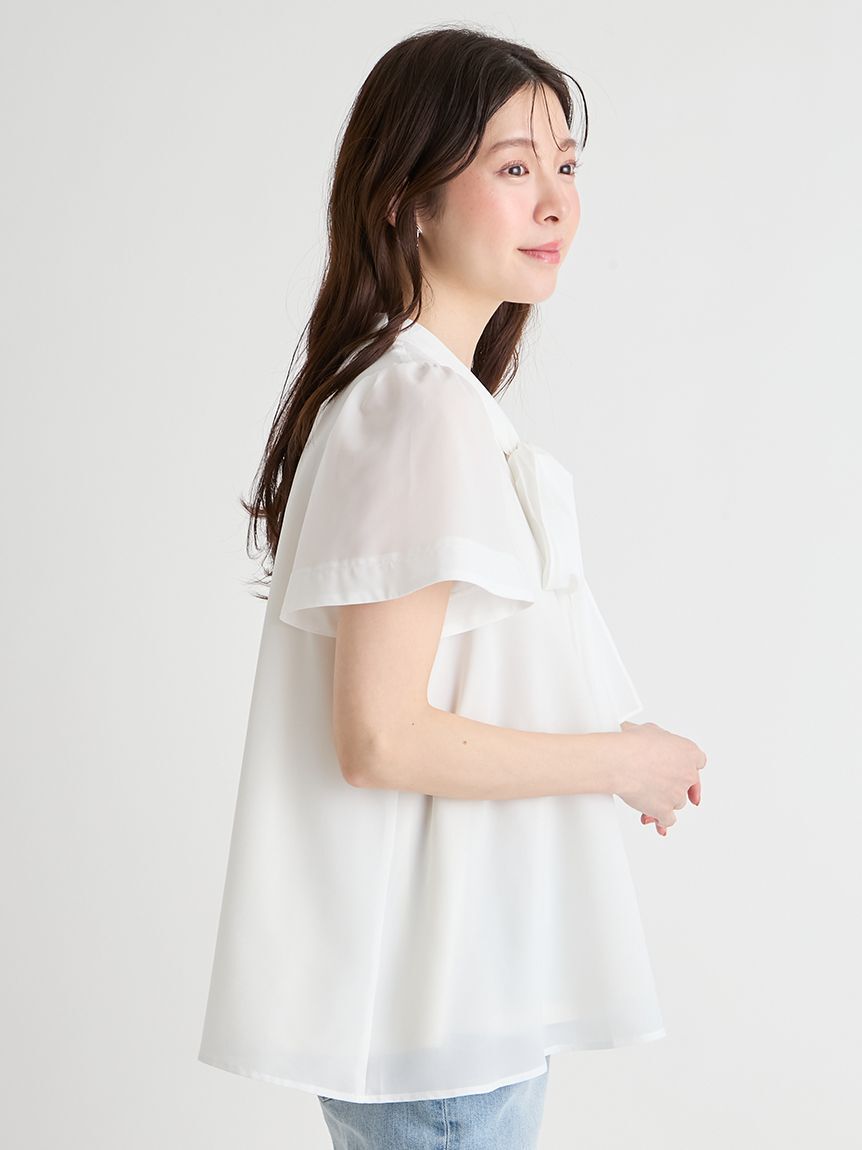 CELFORD「【洗える】ボウタイリボンハーフスリーブブラウス」|シャツ・ブラウス|