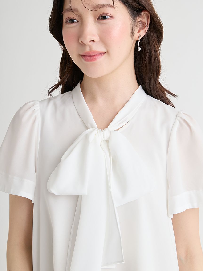 CELFORD「【洗える】ボウタイリボンハーフスリーブブラウス」|シャツ・ブラウス|