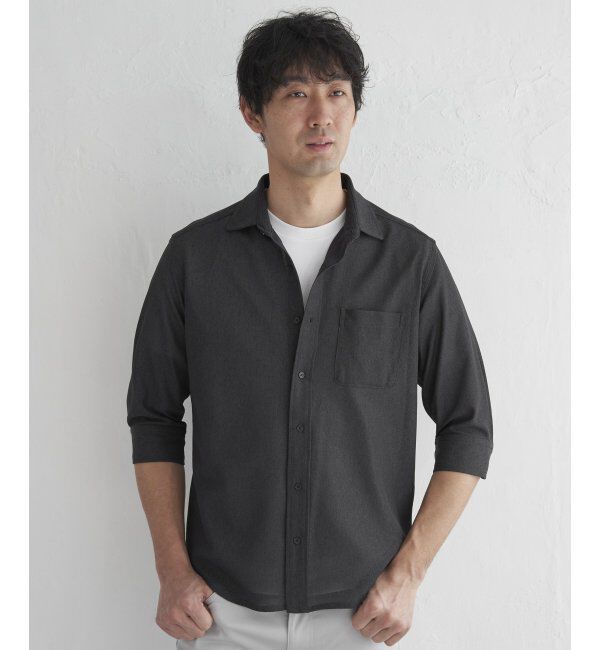 IKKA LOUNGE「7分袖シャリルジャージスイスカラーシャツ」|シャツ・ブラウス|チャコール