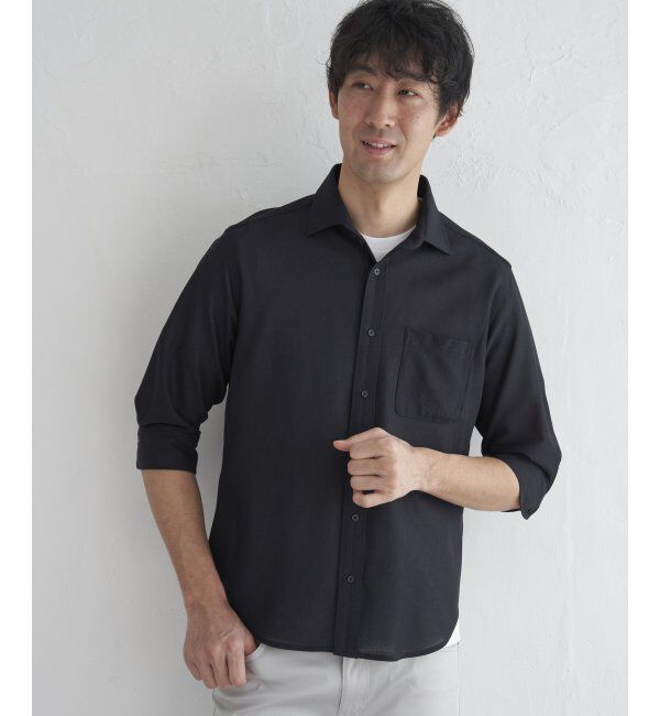 IKKA LOUNGE「7分袖シャリルジャージスイスカラーシャツ」|シャツ・ブラウス|