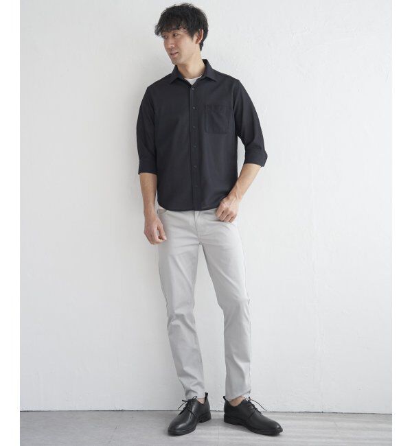 IKKA LOUNGE「7分袖シャリルジャージスイスカラーシャツ」|シャツ・ブラウス|