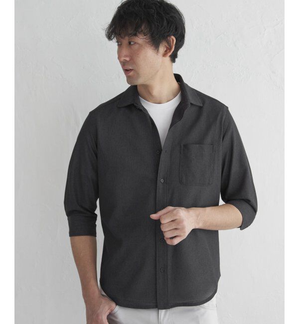 IKKA LOUNGE「7分袖シャリルジャージスイスカラーシャツ」|シャツ・ブラウス|