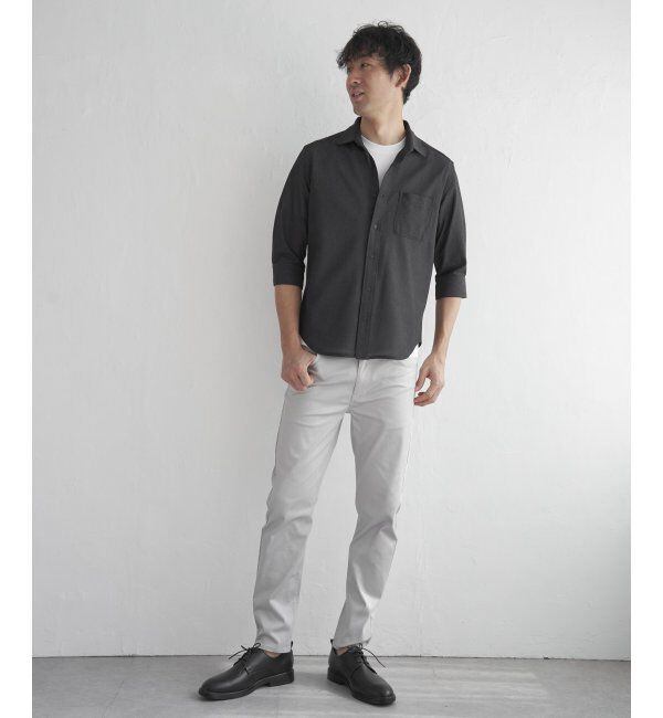 IKKA LOUNGE「7分袖シャリルジャージスイスカラーシャツ」|シャツ・ブラウス|