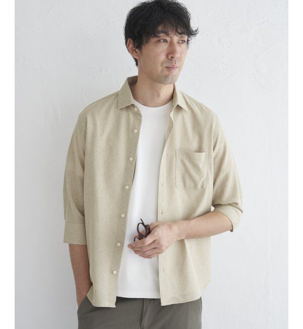 IKKA LOUNGE「7分袖シャリルジャージスイスカラーシャツ」|シャツ・ブラウス|ベージュ